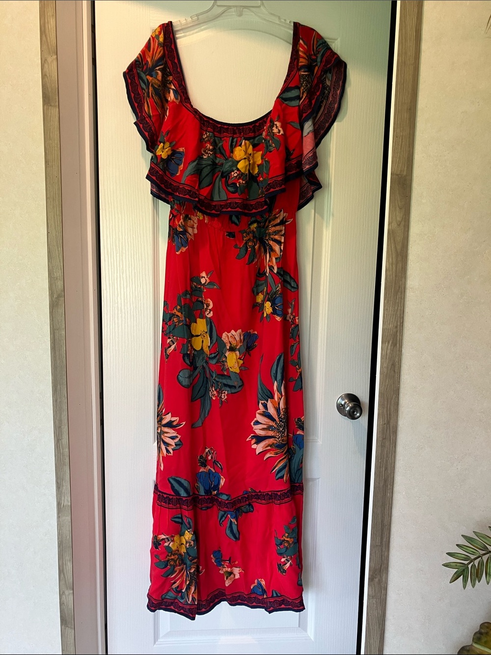 Flying Tomato Red Tropical Floral Ruffle Maxi Dress